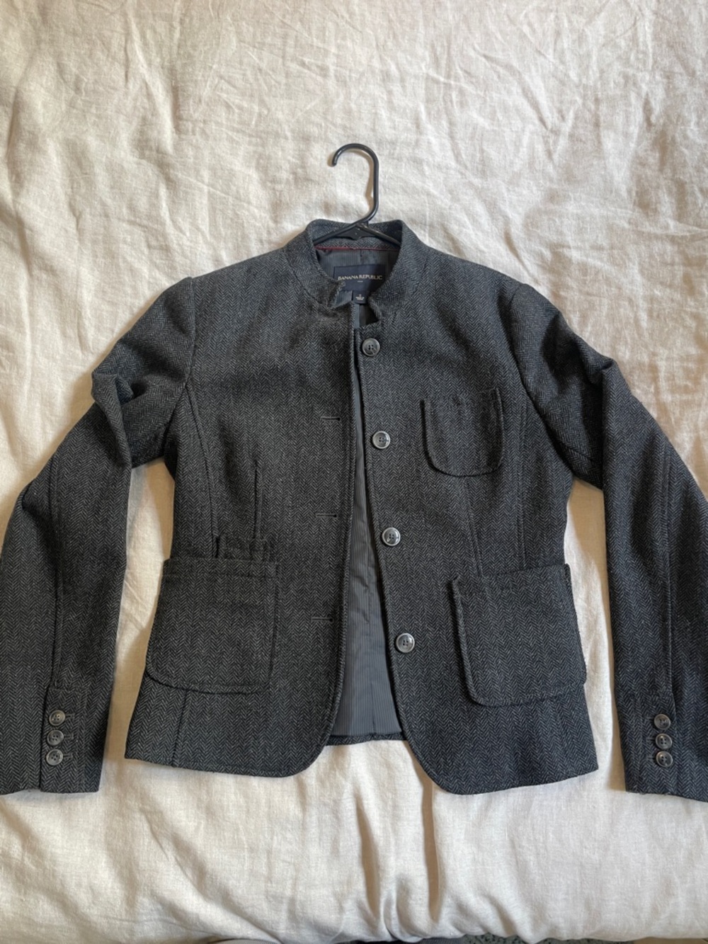 Banana Republic Womens Size 2 Charcoal Herringbone Shirt Jacket